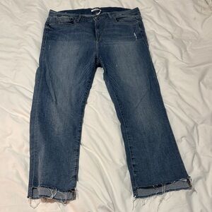 Good American Classic Blue Women's straight raw hem jeans